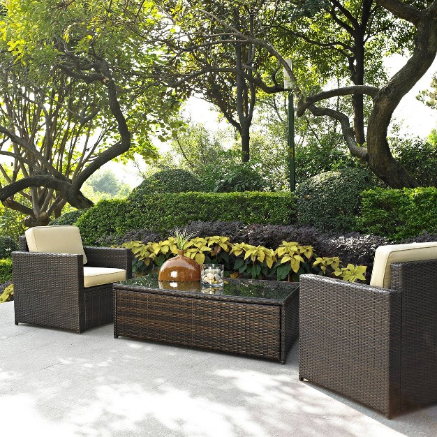 Palm Harbor 3pc Outdoor Wicker Seating Set Sand Crosley