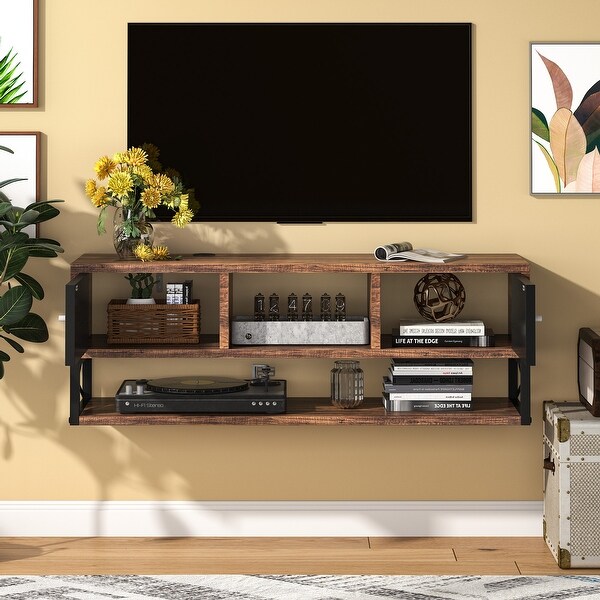 Floating TV Stand with Cable Management and 2 Door Storage Cabinet， 40 Inch Wall Mounted TV Shelf - n/a