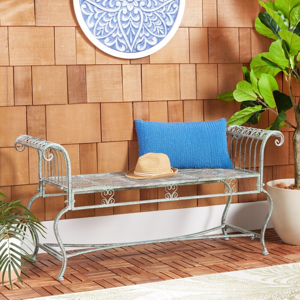 SAFAVIEH Outdoor Living Brielle Victorian Iron 52 inch Bench.   52\