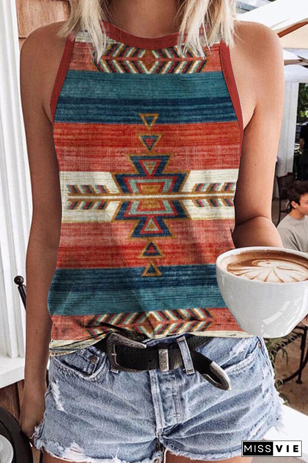 Aztec Print Vrew Neck Tank Top