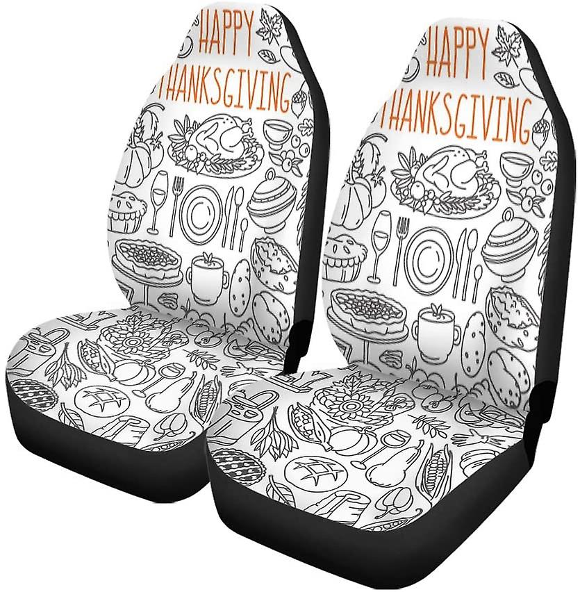 Set Of 2 Car Seat Covers Thanksgiving Doodles Traditional Symbols Food And Drinks Turkey Pumpkin Universal Auto Front Seats Protector Fits