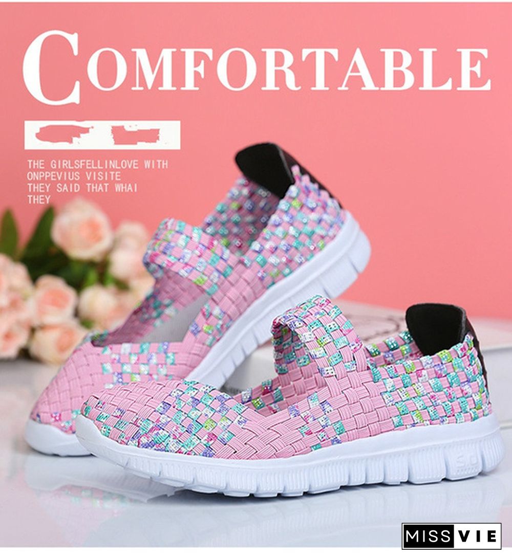 8 Colors Women's Slip On Running Shoes Casual Breathable Mesh Fabric Sneaker Flat Sandals