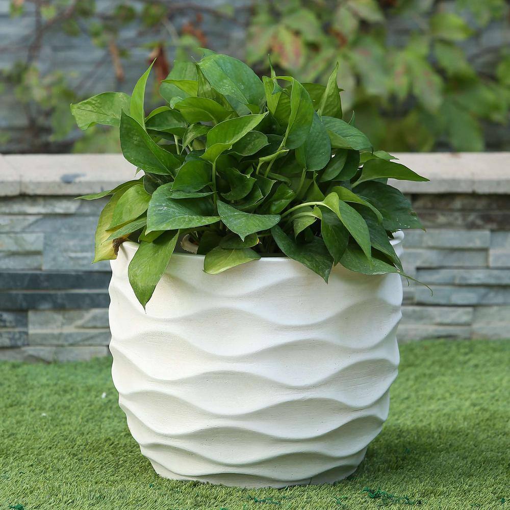 Luxen Home White Wavy Design MgO Planter Large WHPL634