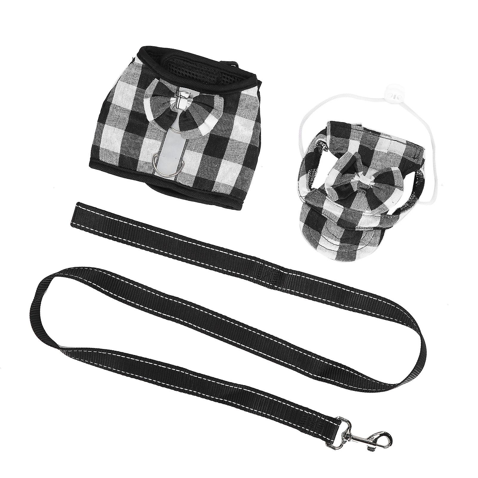 Pet Pig Vest Harness Dress With Leash And Cap Pigs Escapeproof Walking Harness Strapblack White S