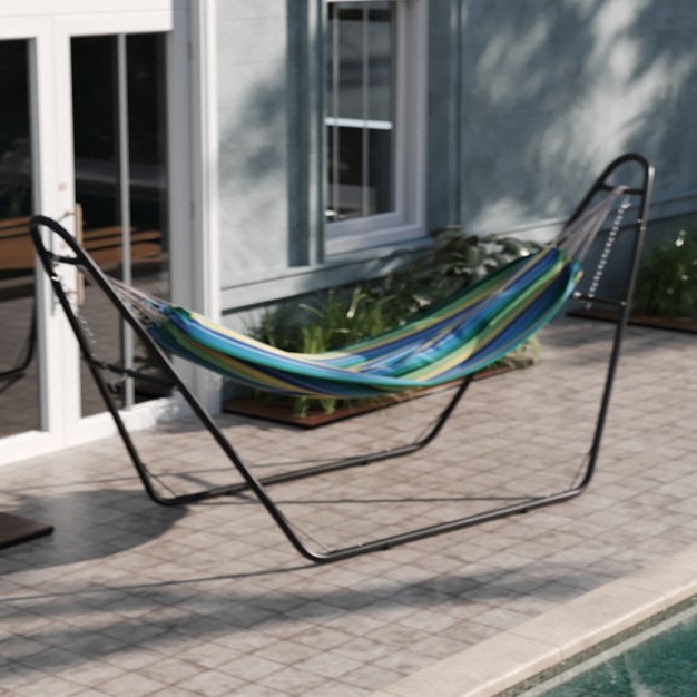 Emma And Oliver Cotton Two Person Hammock With Space Saving Steel Stand Premium Carry Bag And Hanging Hardware