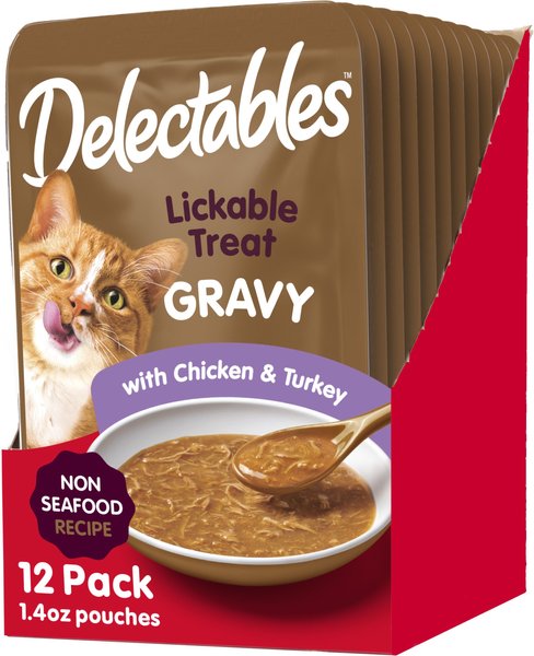 Hartz Delectables Gravy Non Seafood Chicken and Turkey Lickable Cat Treats， 1.4-oz tubes， 12 count