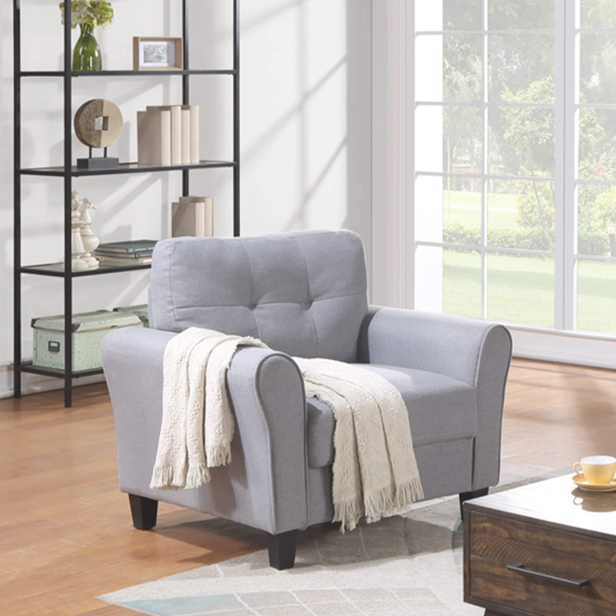 1-Seat Modern Accent Living Room Armchair Linen Upholstered Couch Furniture