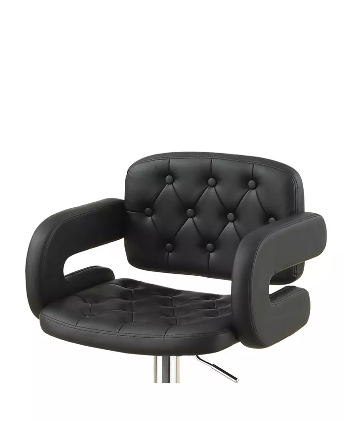 Simple Relax Adjustable PU Bar Stool with Button Tufted Black