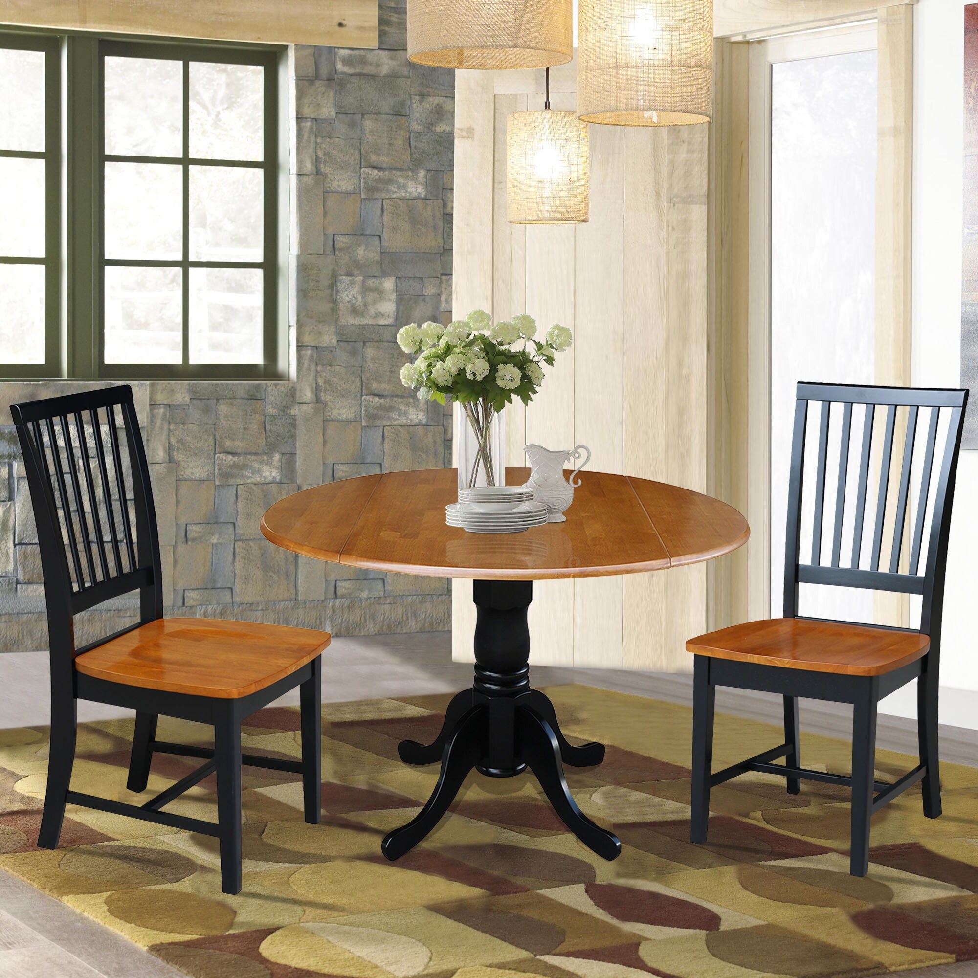 42 in. Drop Leaf Dining Table with 2 Slat Back Chairs - 3 Piece Set