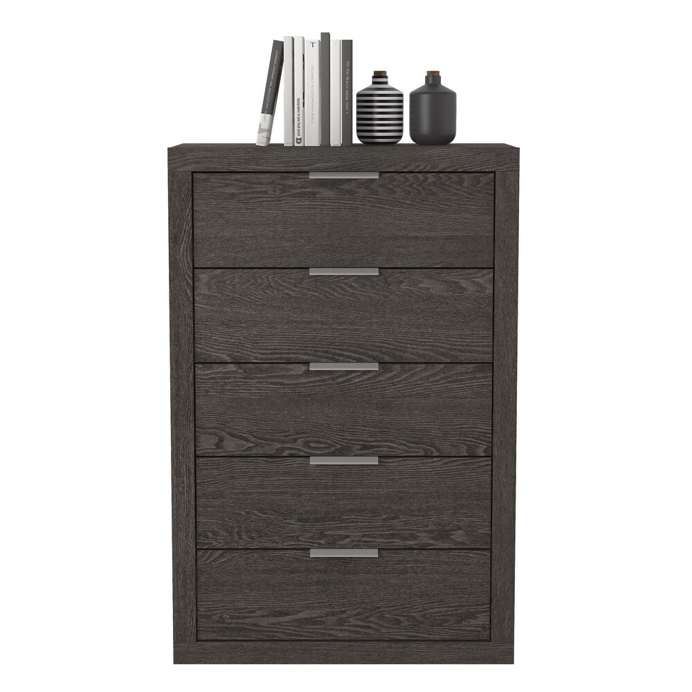 GALANO Harlowin 5 Drawer Dark Gray Oak Chest of Drawers 46.4 in. × 16.2 in. × 30.7 in.