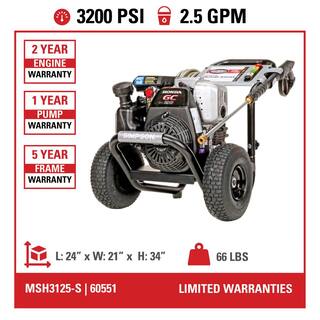 SIMPSON MegaShot 3200 PSI 2.5 GPM Gas Cold Water Pressure Washer with HONDA GC190 Engine (49-State) MSH3125-S