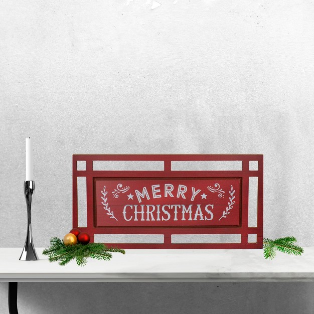 Northlight 24 Red And White Merry Christmas Rectangular Carved Wooden Wall Sign