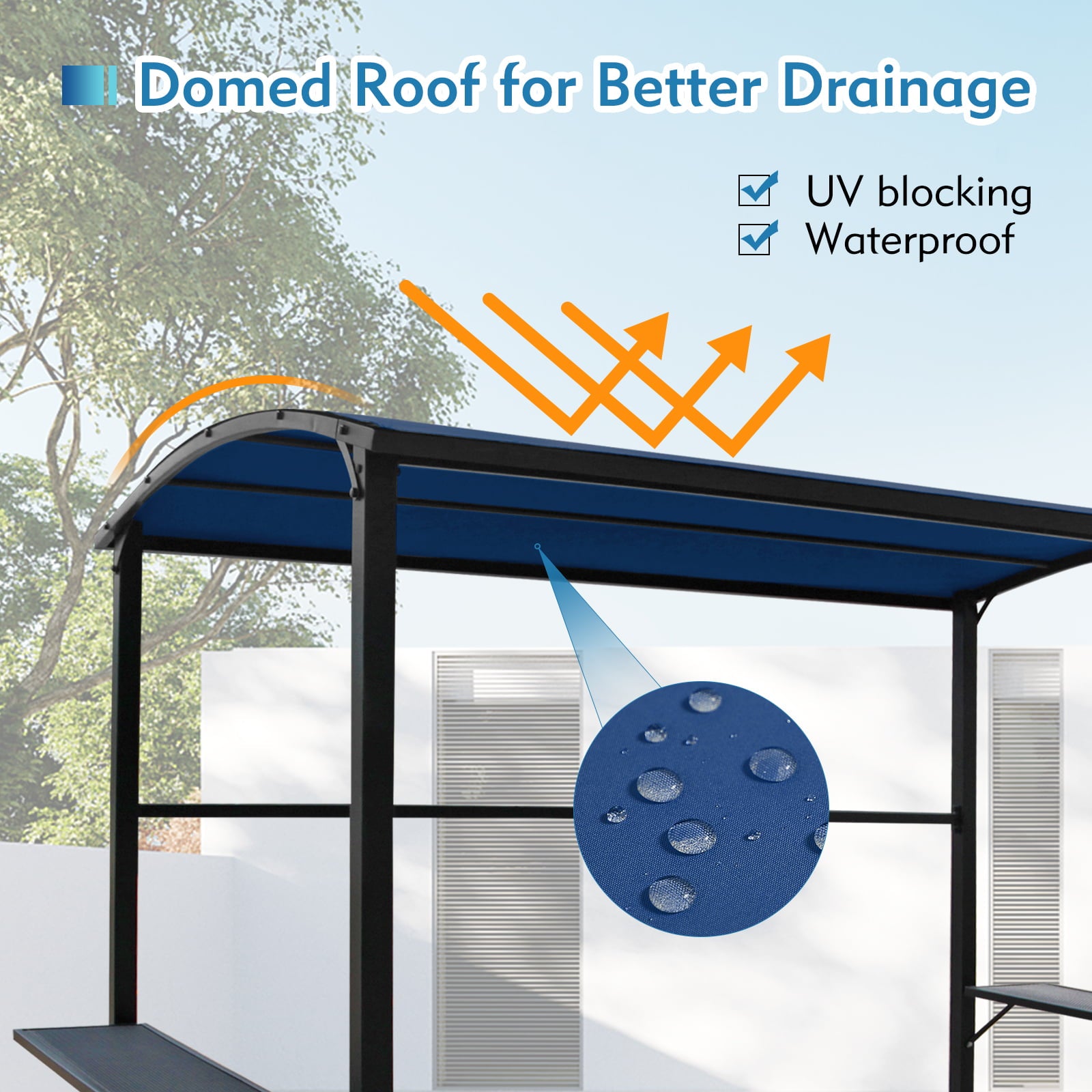 COBANA Grill Gazebo 8’by 4.6’ Outdoor Patio BBQ Canopy with Single-Tier Soft Top and Metal Shelves, Blue