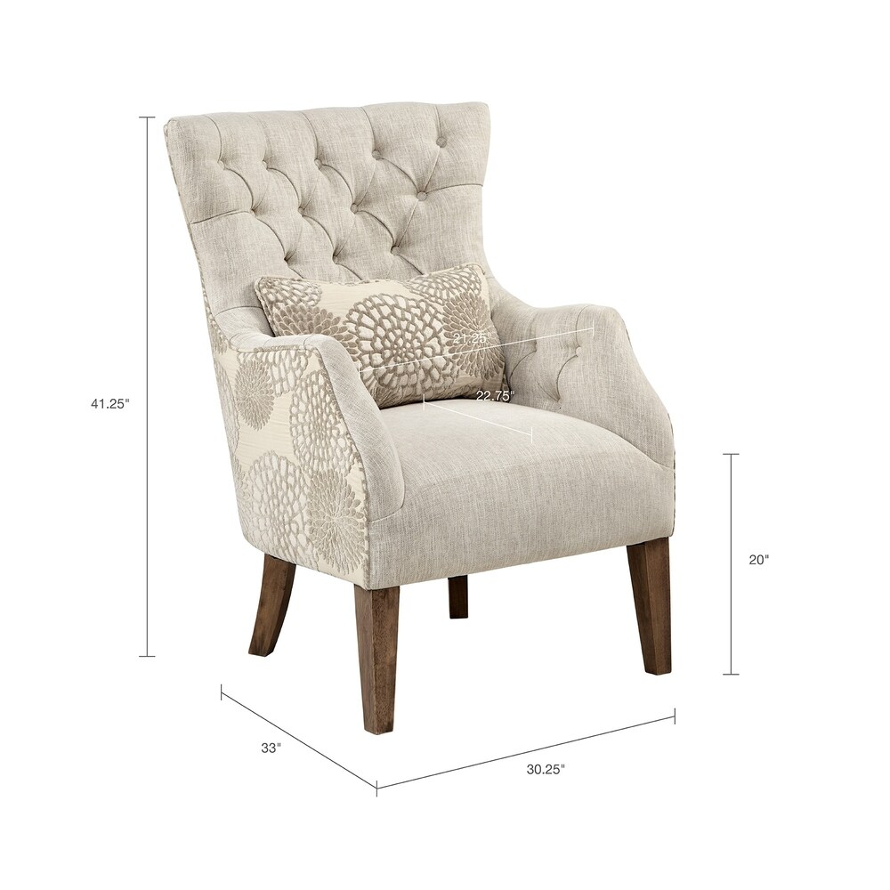 Madison Park Furlong Beige Accent Chair with Back Pillow