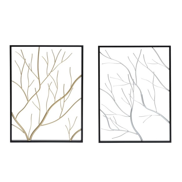 Luxenhome Set Of 2 Gold amp Silver Tree Branches Wall Decor Panels Multicolored