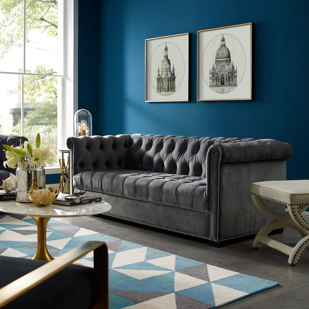 Heritage Upholstered Velvet Sofa   Transitional   Sofas   by Modway  Houzz