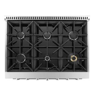 Cosmo 36 in. 4.5 cu. ft. Gas Range with 6-Burners and Cast Iron Grates in Stainless Steel with Black Custom Handle Knob Kit COS-2PKG-174