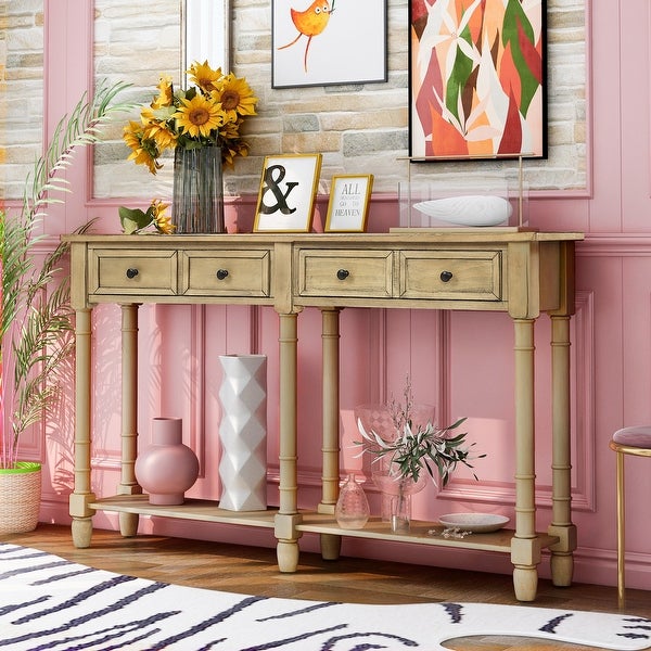 Console Table Sofa Table with Two Storage Drawers and Bottom Shelf