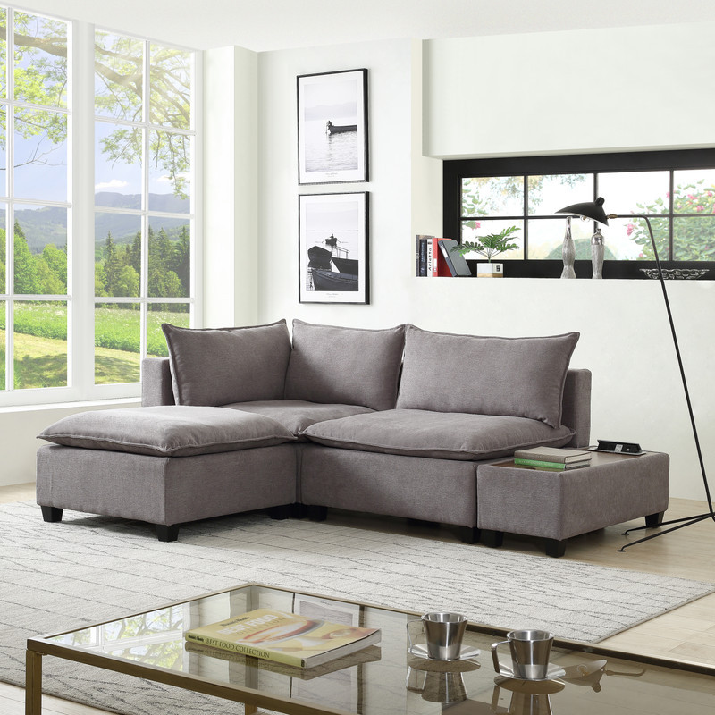 Madison Light Gray Sectional Loveseat Ottoman with USB Storage Console Table   Transitional   Loveseats   by Kolibri Decor  Houzz