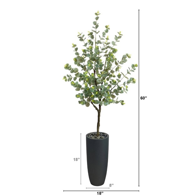 Nearly Natural 5-ft Eucalyptus Artificial Tree In Gray Planter