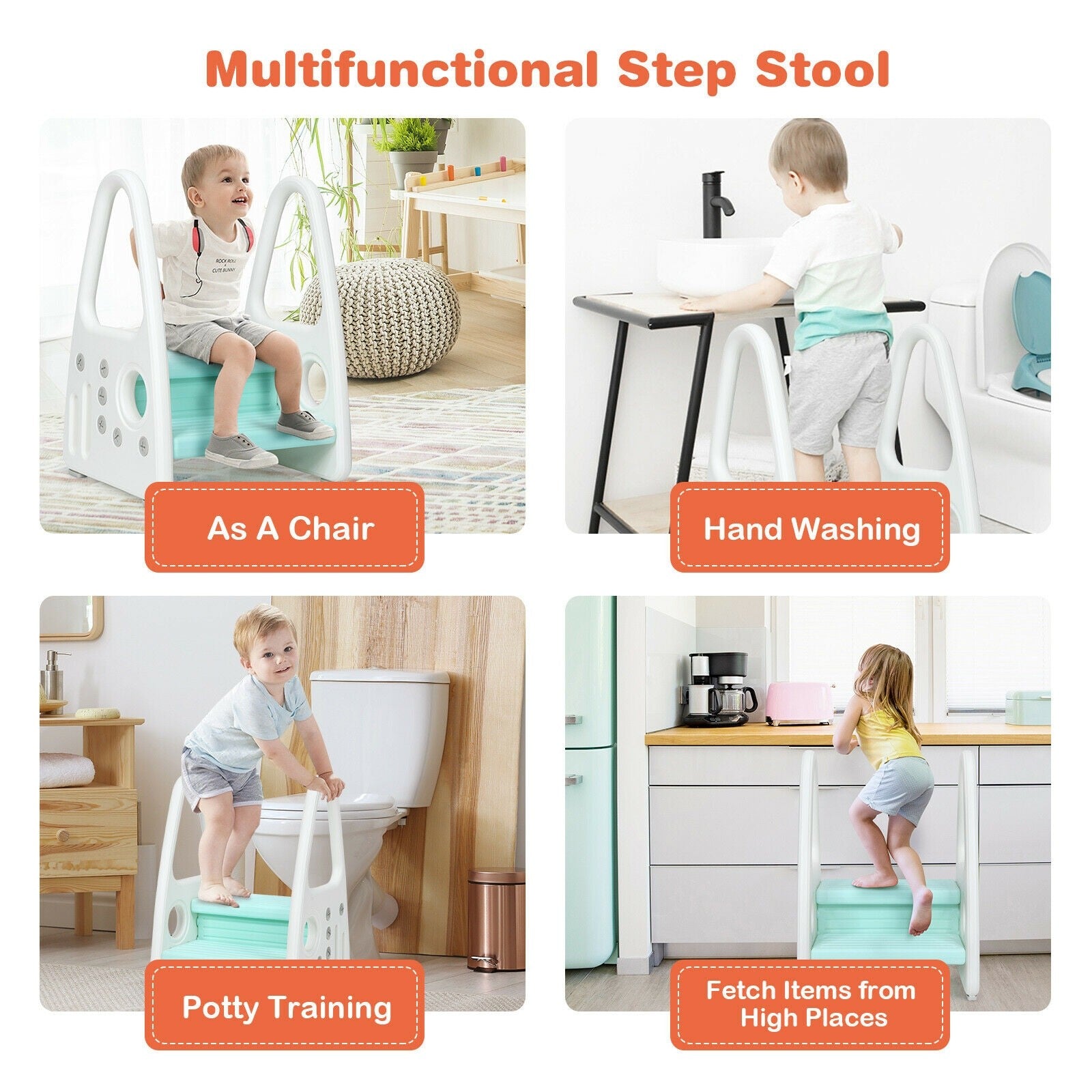 Costzon Kids Step Stool, Toddler Step Ladder for Toilet Potty Training,Two Step Learning Tower w/Non-Slip Design