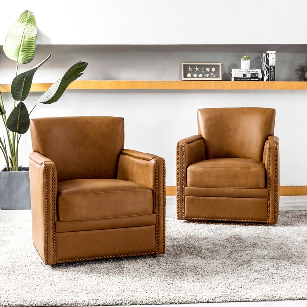 Gabino 29 x27 x27 Wide Genuine Leather Swivel Chair set Of 2 Artful Living Design