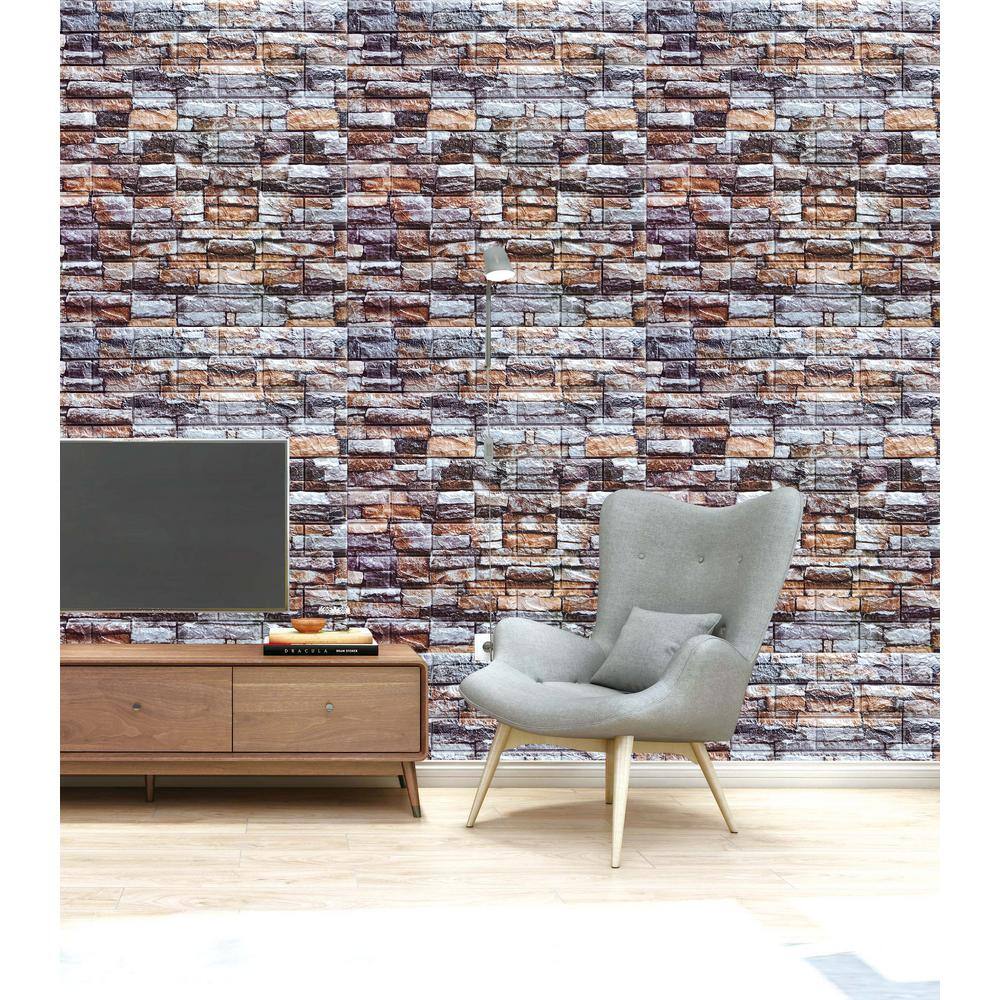 Dundee Deco Falkirk Jura II 28 in. x 28 in. Peel  Stick Multicolored Faux Bricks Stones PE Foam Decorative Wall Paneling (10-Pack) HDJN-R28H6-10