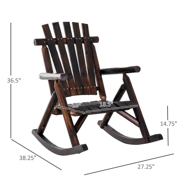 Outsunny Outdoor Rustic Adirondack Rocking Chair，Fir Wood Log Slatted Design Patio Rocker for Porch Garden Lounging