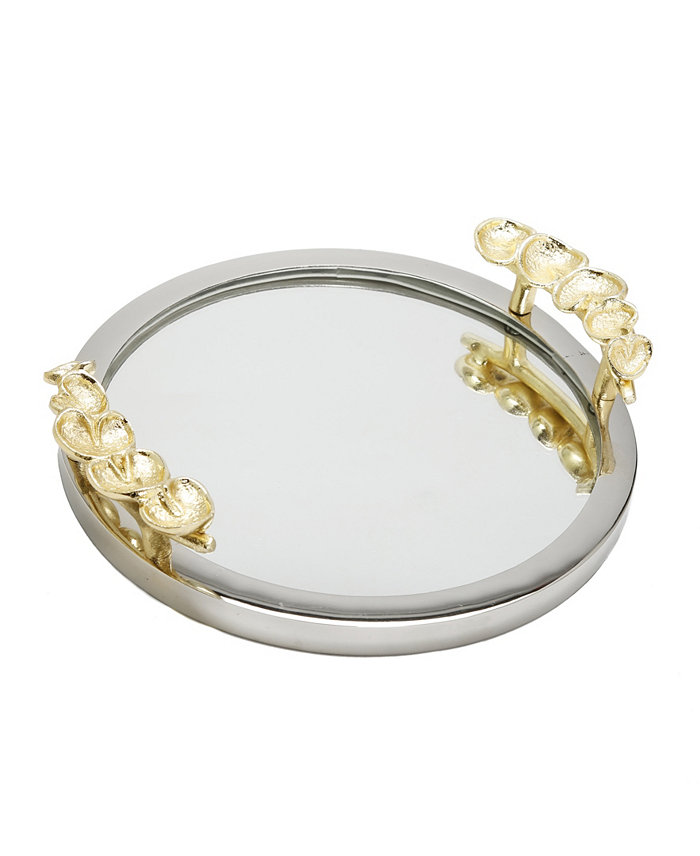 Classic Touch Mirror Tray Border Leaf Design on Handle 16 x 2