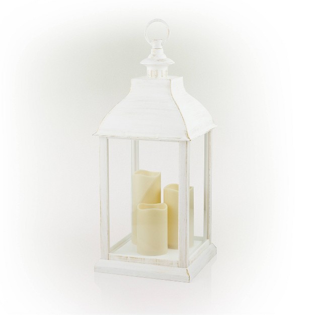 Candlelit Lantern With Led Lights White Alpine Corporation