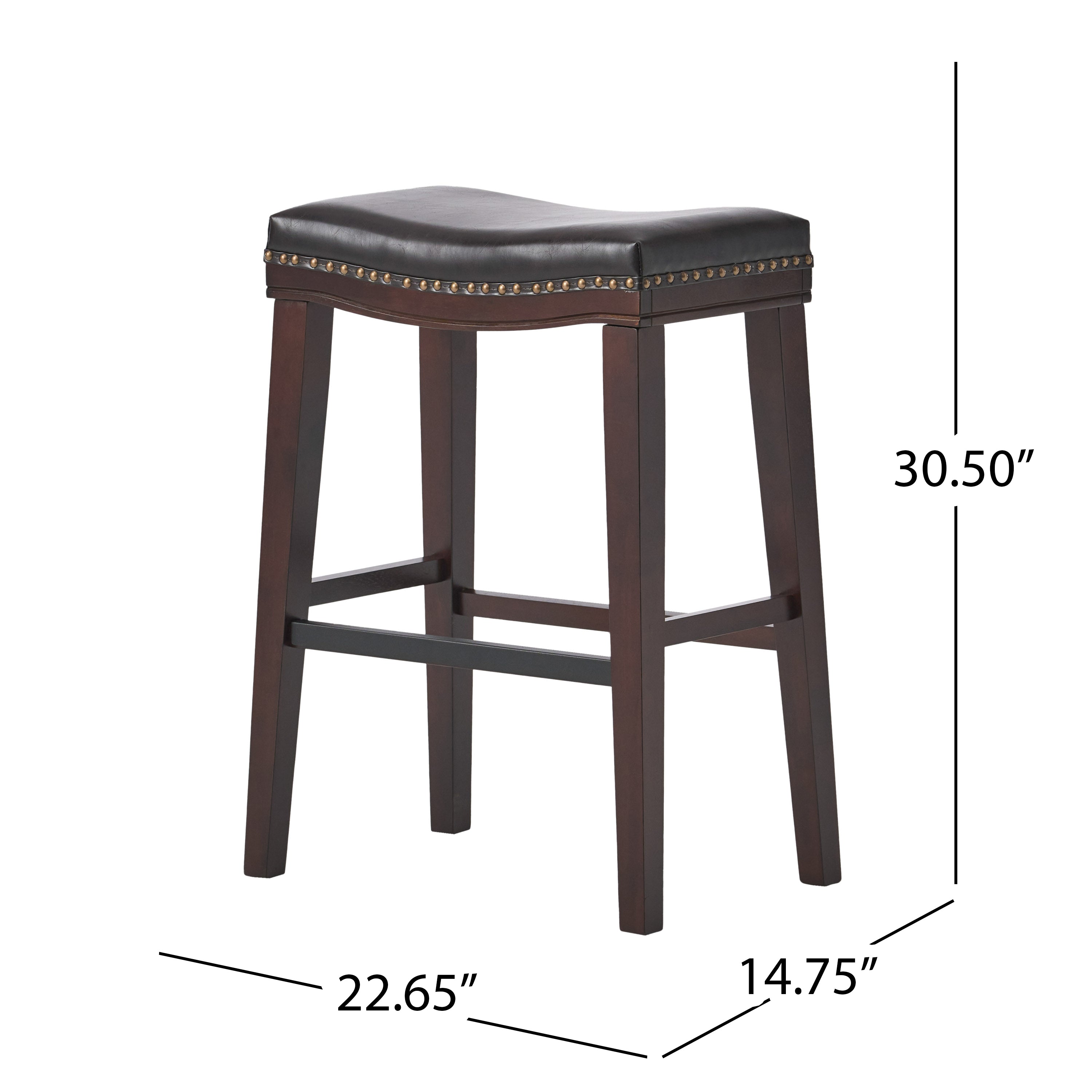 Estes Studded 30 Inch Brown Leather Saddle Barstool, Set of 2