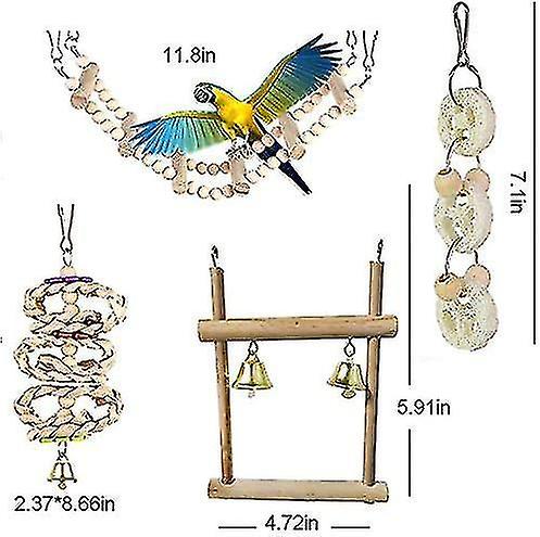 8 Packs Bird Toys Parrots Cage Toys Natural Wood Hanging Swing Shredding Chewing High-quality