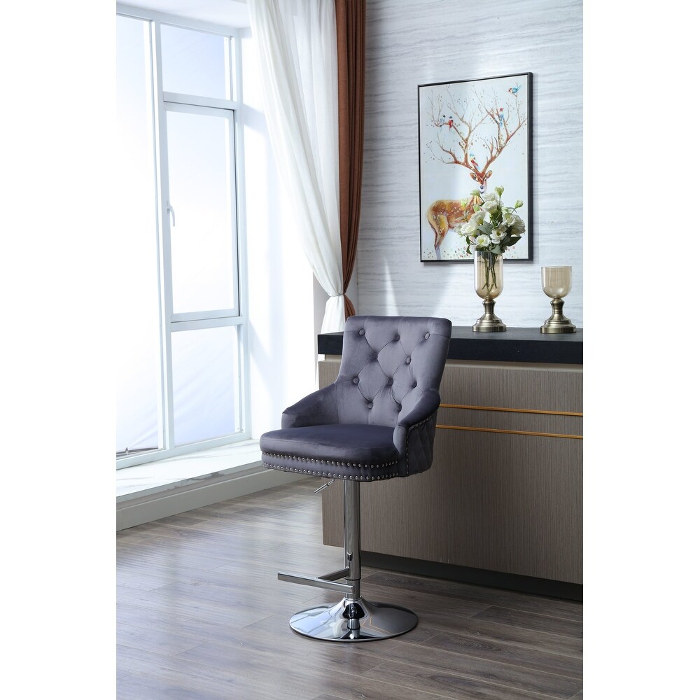 Home Beyond Adjustable Swivel Bar Stool Kitchen Chair Velvet Counter Barstool with Footrest   N/A