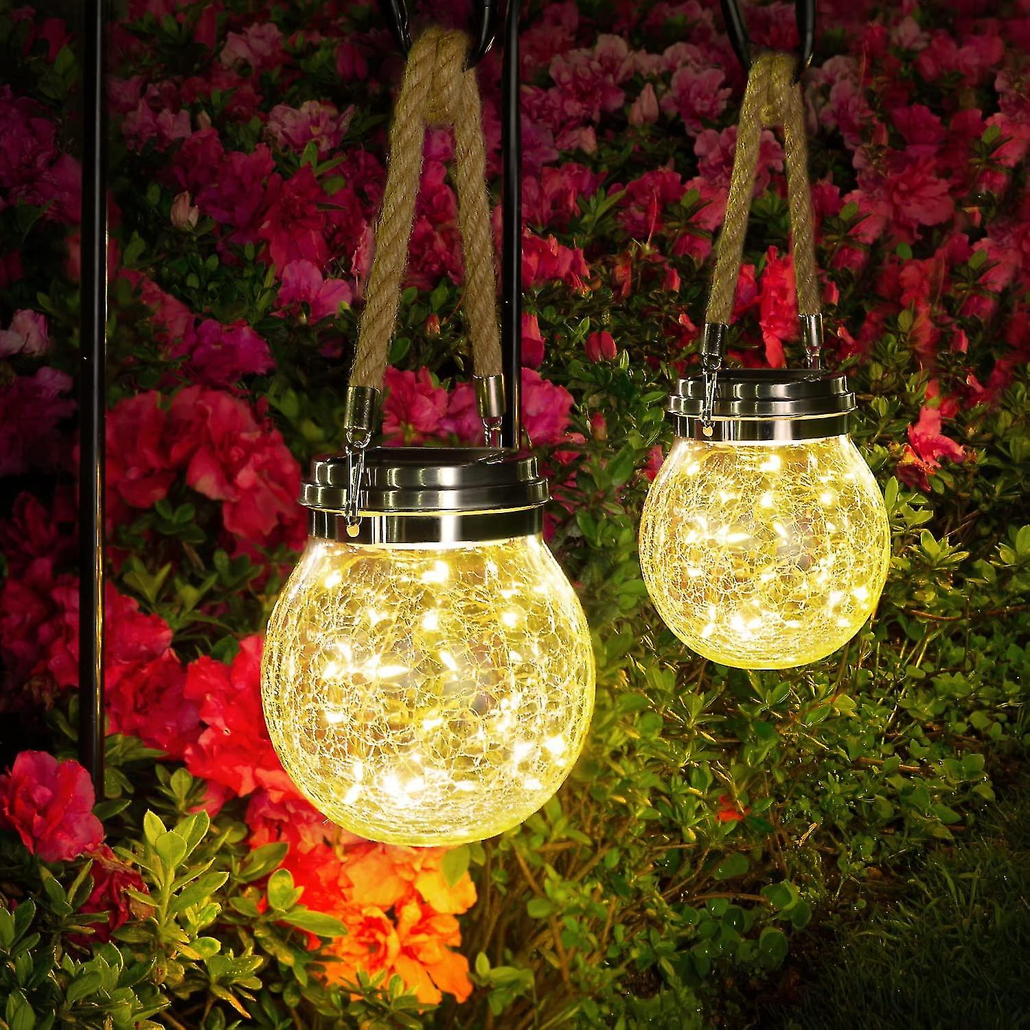 2 Pack Outdoor Solar Lights， 30 Led Solar Glass Lights Decoration， Ip65 Outdoor Lanterns Weatherproof， Solar Lamps For Outdoor Ball Solar Lanterns For