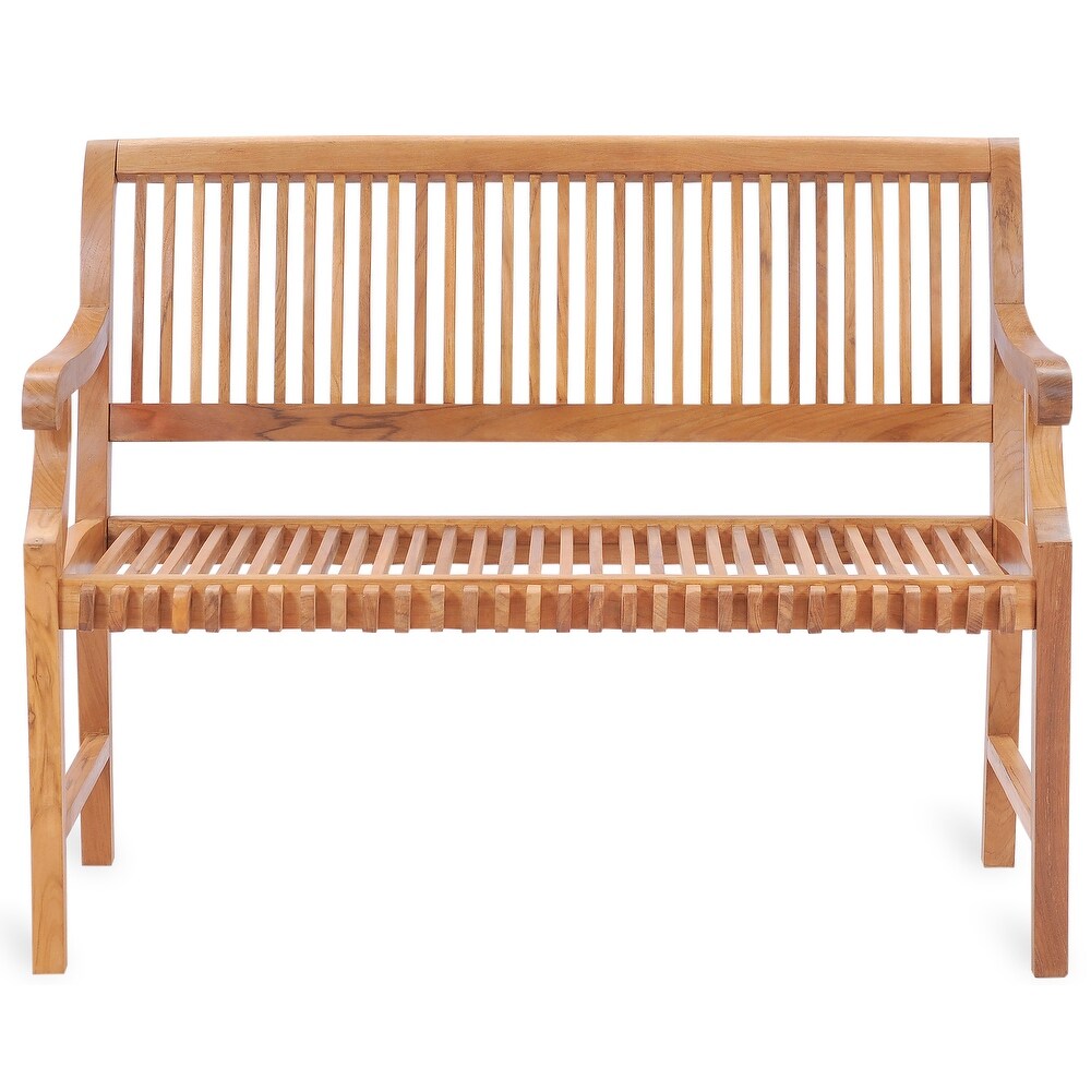 Chic Teak Castle Outdoor Teak Wood Patio   Garden Bench with Arms  4 foot