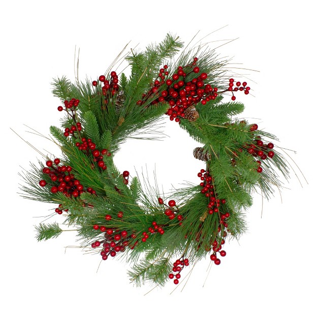 Northlight 24 inch Mixed Pine And Red Berry Artificial Christmas Wreath Unlit