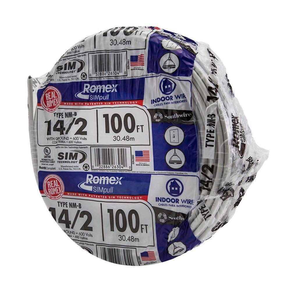 Southwire 100 ft. 142 Solid Romex SIMpull CU NM-B WG Wire 28827428