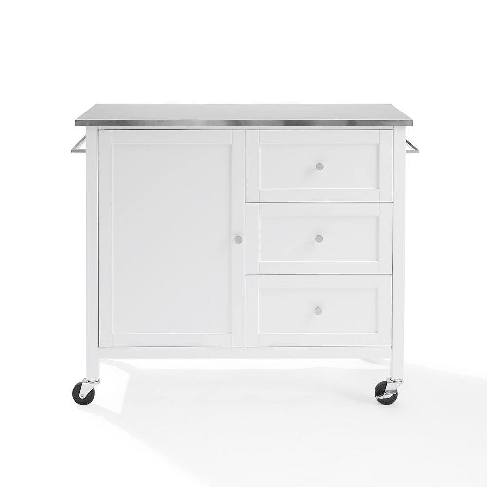 CROSLEY FURNITURE Soren White Kitchen Island with Stainless Steel Top KF30090SS-WH