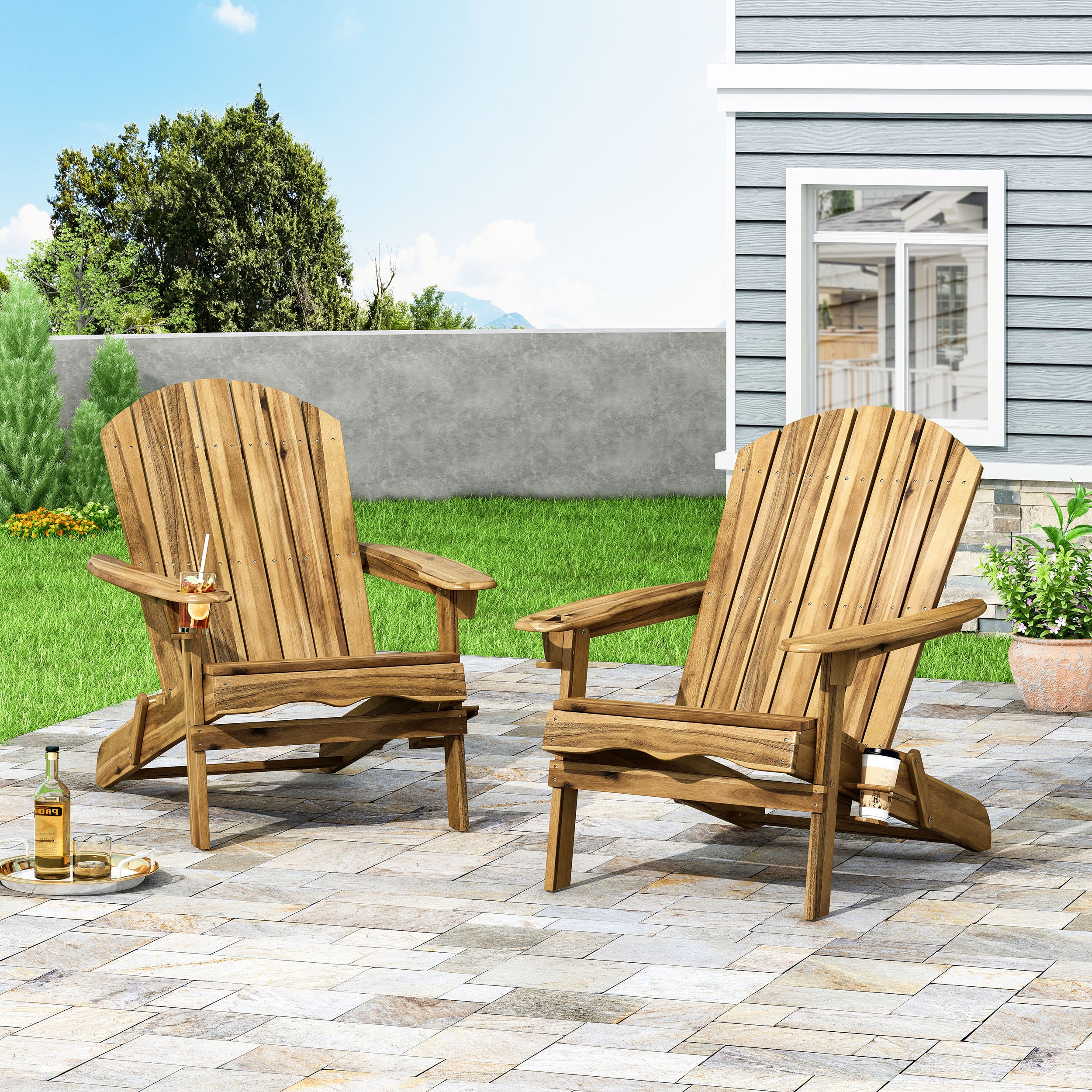 Kandyce Outdoor Acacia Wood Folding Adirondack Chairs (Set of 2)