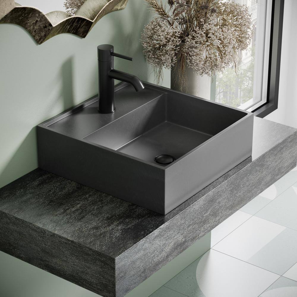 Swiss Madison Lisse 23.5 in. Concrete Rectangle Vessel Bathroom Sink in Dark Grey SM-VSC103E