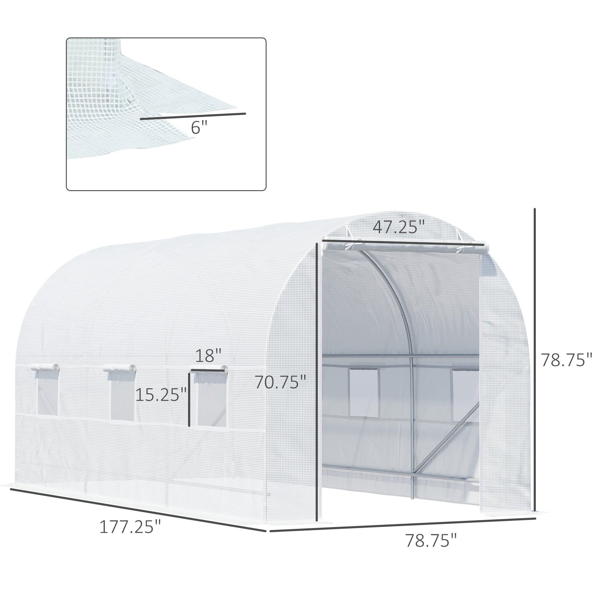 Outsunny 15' x 7' x 7' Walk-In Gardening Plant Greenhouse w/ PE Cover, White