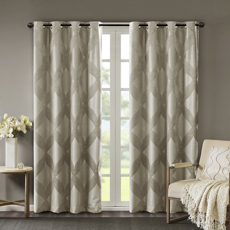 SunSmart Abel Ogee Knitted Jacquard 100% Blackout 1 Window Curtain Panel