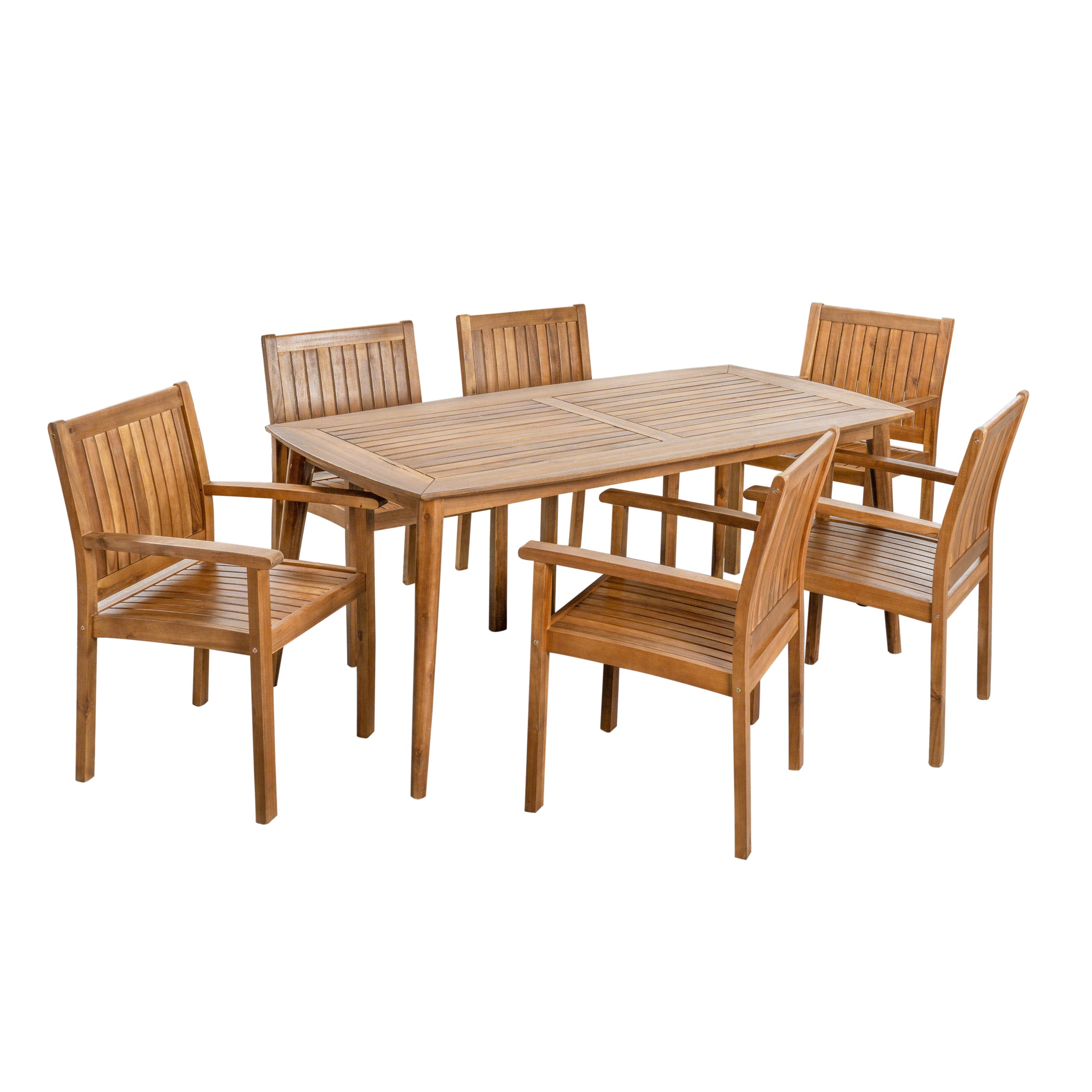 Kally Outdoor 7 Piece Acacia Dining Set, Teak Finish