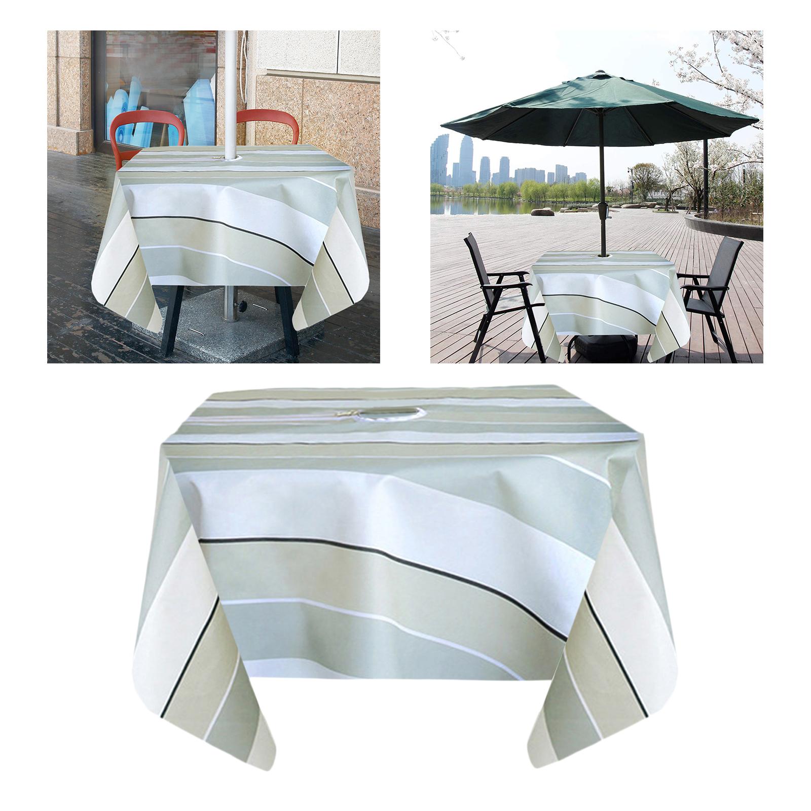 Oil Patio Tablecloth with Umbrella Hole Table Cover for Garden Backyard Square Stripe