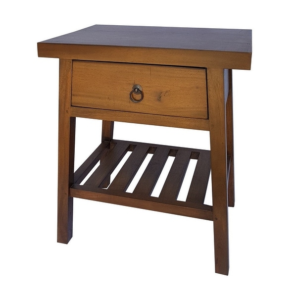 26 Inch Side Table， Classic Look， Drawer， Slatted Shelf， Modern Wood Brown - 15.5 H x 15.5 W x 25.5 L Inches