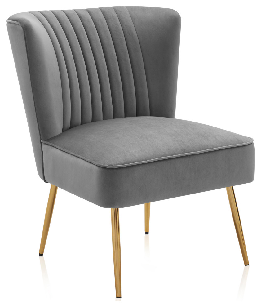 Modern Velvet Accent Chair With Metallic Legs And Channel Tufting   Midcentury   Armchairs And Accent Chairs   by OneBigOutlet  Houzz