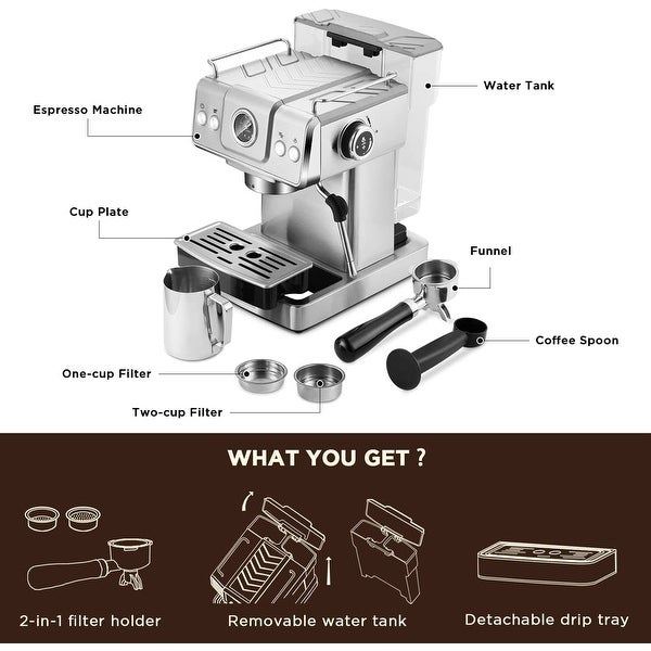 20 Bar Espresso Machine， Expresso Coffee Machine With Milk Foaming Steam Wand