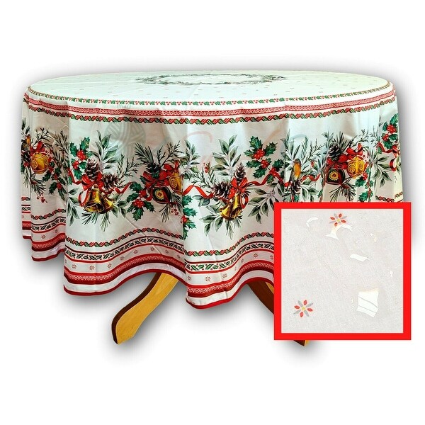 Wipeable Spill Resistant French Acrylic Coated Christmas Tablecloth - White