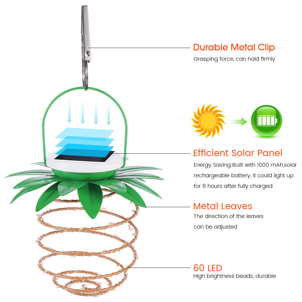 2 Pack Solar Lantern Lights，Outdoor Garden Hanging Lantern-Waterproof LED Flickering Flameless Pineapple Mission Lantern for Table，Outdoor，Party