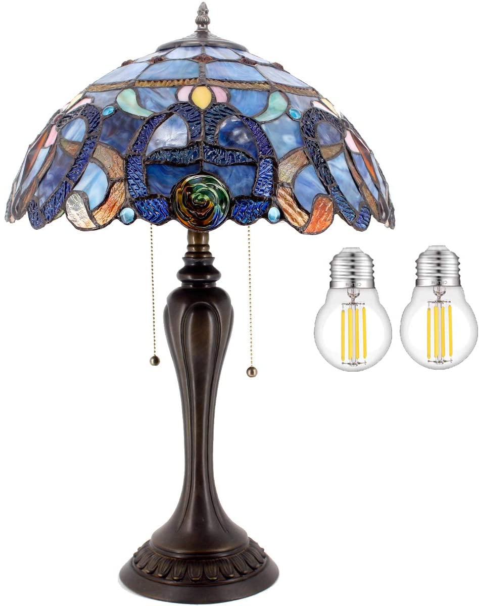 GEDUBIUBOO Tiffany Lamp Blue Purple Cloud Stained Glass Style Table Lamp 16X16X24 Inches Desk Bedside Reading Light Metal Base Decor Bedroom Living Room  Office S558 Series